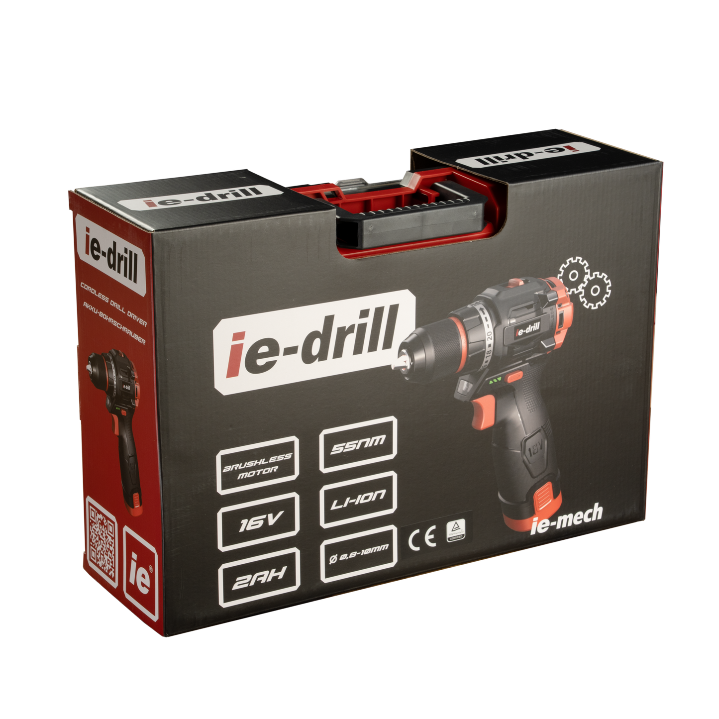 ie-drill 16V Akkubohrschrauber 55Nm inkl. zwei 2Ah Akkus, Ladegerät und Koffer