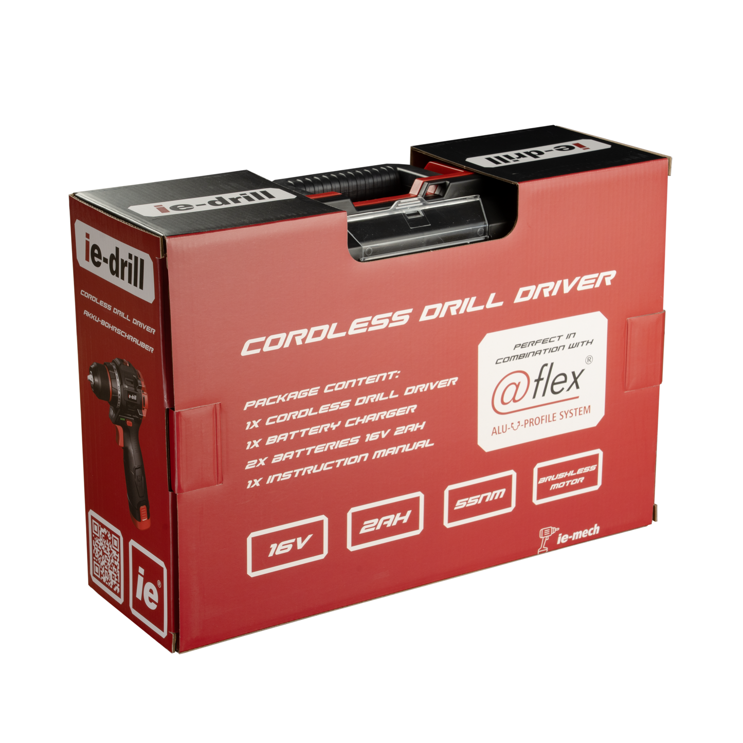 ie-drill 16V Akkubohrschrauber 55Nm inkl. zwei 2Ah Akkus, Ladegerät und Koffer