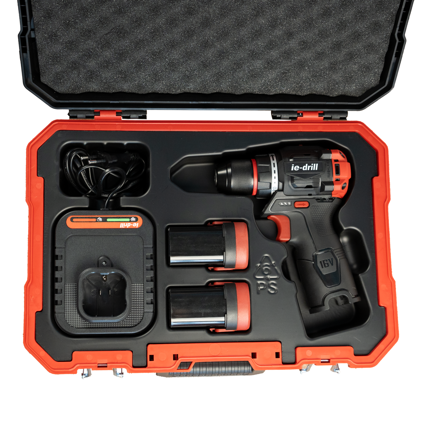 ie-drill 16V Akkubohrschrauber 55Nm inkl. zwei 2Ah Akkus, Ladegerät und Koffer